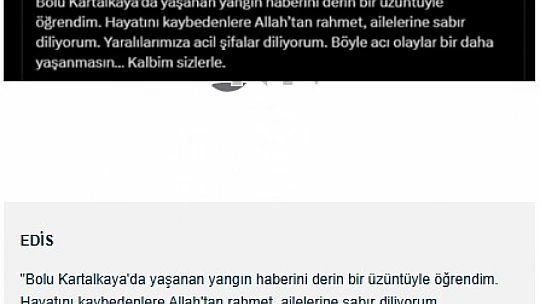 Bolu'da otel yangını faciası: Ünlülerden taziye mesajları
