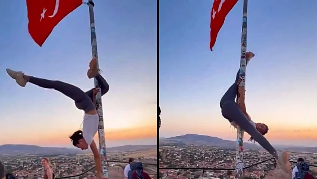 Türk bayrağı direğinde dans eden turiste soruşturma