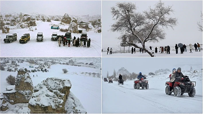 Kapadokya'nın kar güzelliği yerli ve yabancı turistleri cezbediyor