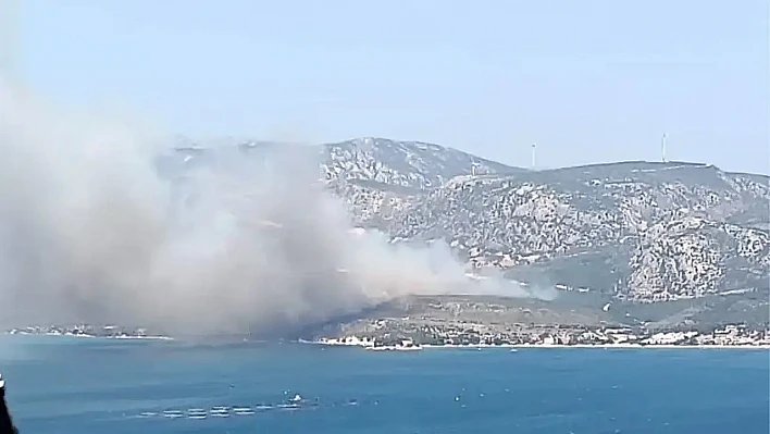 Karaburun'da devam eden orman yangını zorlu mücadele gerektiriyor