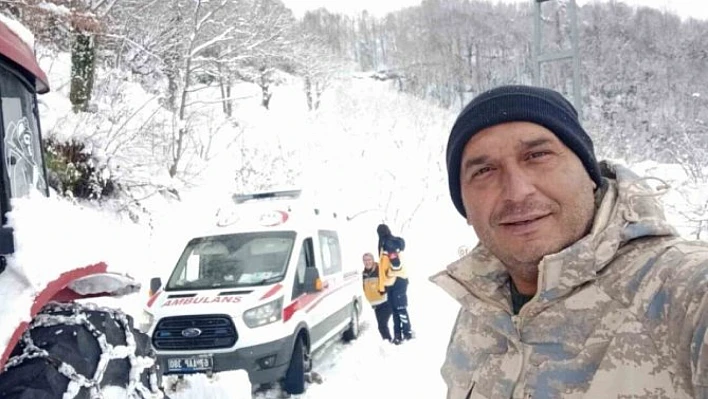 Muhtar yolu traktör ile açtı, sağlık ekipleri ise hastaya ulaştı!